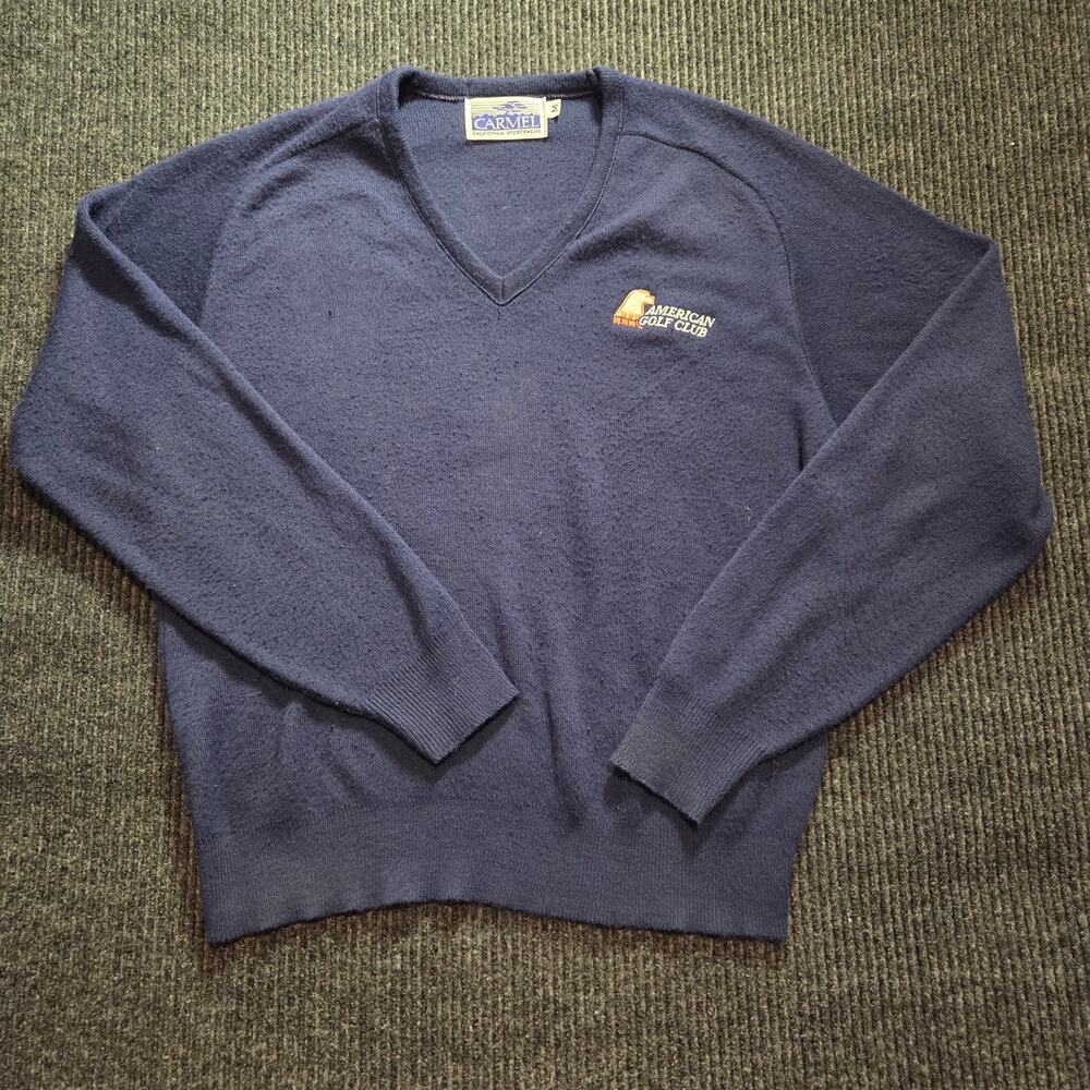 Vintage Carmel American Golf Club V-neck Sweater Crewneck Blue Medium
